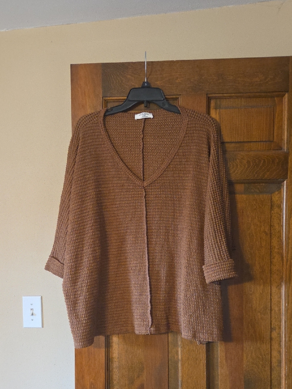 Zenana Brown V-Neck Women’s Knit Sweater - Cozy Oversized Fit
